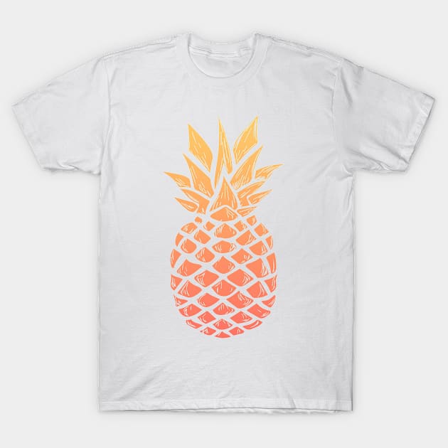 Tropical Hawaiian Pineapple Fruit - Living Coral Gradient T-Shirt by CaptainHobbyist